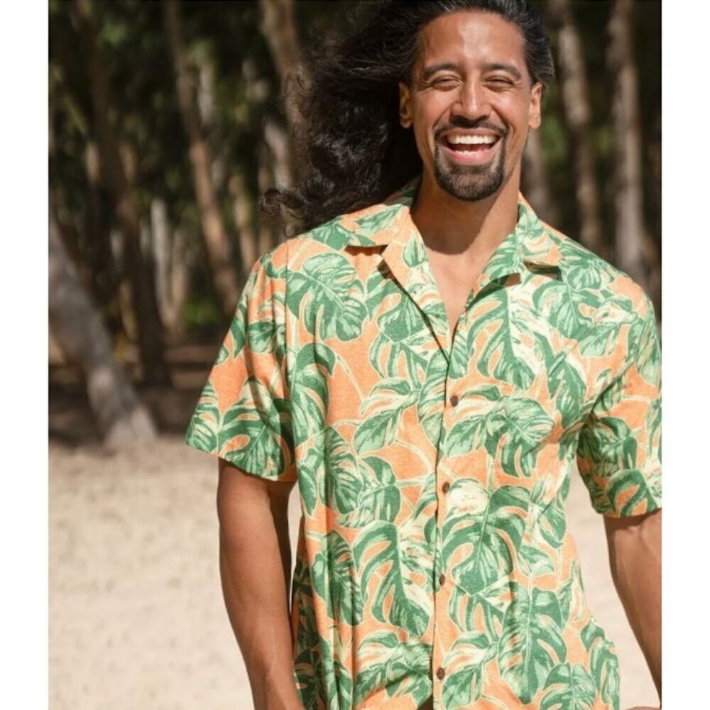 Hilo Hattie Men Monstera Aloha Hawaiian Floral Shirt Size XL Orange Green SP EXC